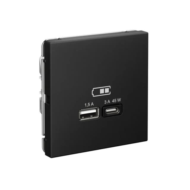 Дизайнерская розетка с портами USB Type-A и Type-C Systeme Electric ArtGallery, цвет карбон