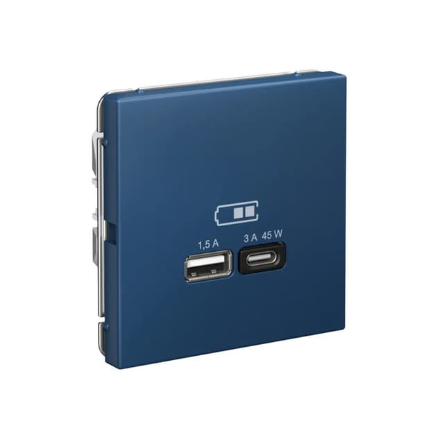 Розетка двойная USB Type-A и Type-C Systeme Electric (Schneider) ArtGallery, цвет аквамарин