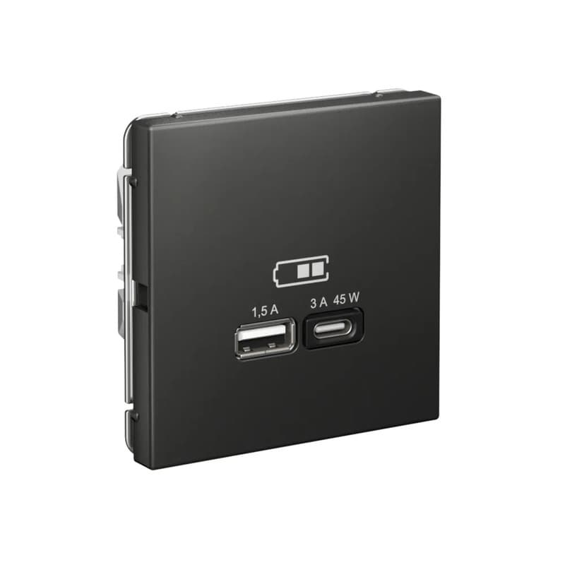 Дизайнерская розетка с портами USB Type-A и Type-C Systeme Electric ArtGallery, цвет базальт