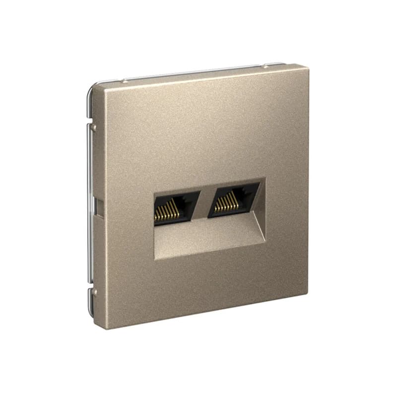 Дизайнерская двойная компьютерная розетка категории 6A (Cat.6A) Systeme Electric ArtGallery, два порта RJ45, цвет шампань