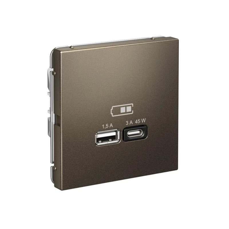 Дизайнерская розетка с портами USB Type-A и Type-C Systeme Electric ArtGallery, цвет мокко