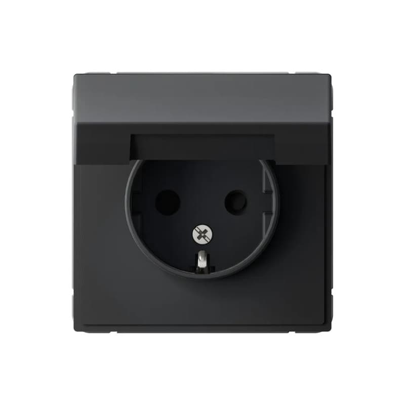 Влагозащищенная дизайнерская розетка с заземлением и шторками Systeme Electric ArtGallery, цвет карбон