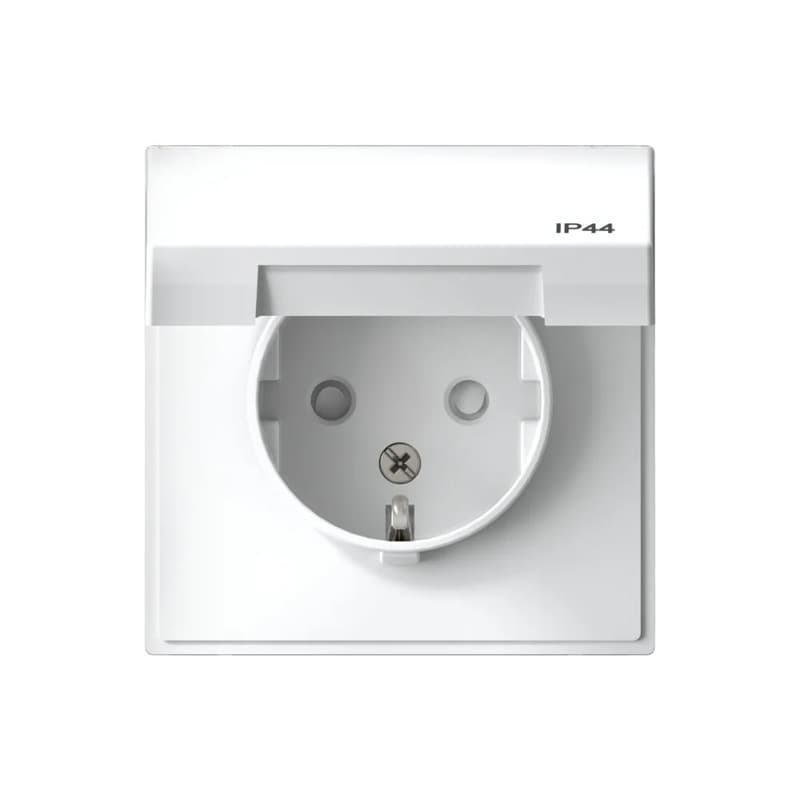 Дизайнерская влагозащищенная розетка с заземлением и шторками Systeme Electric ArtGallery, декор белая