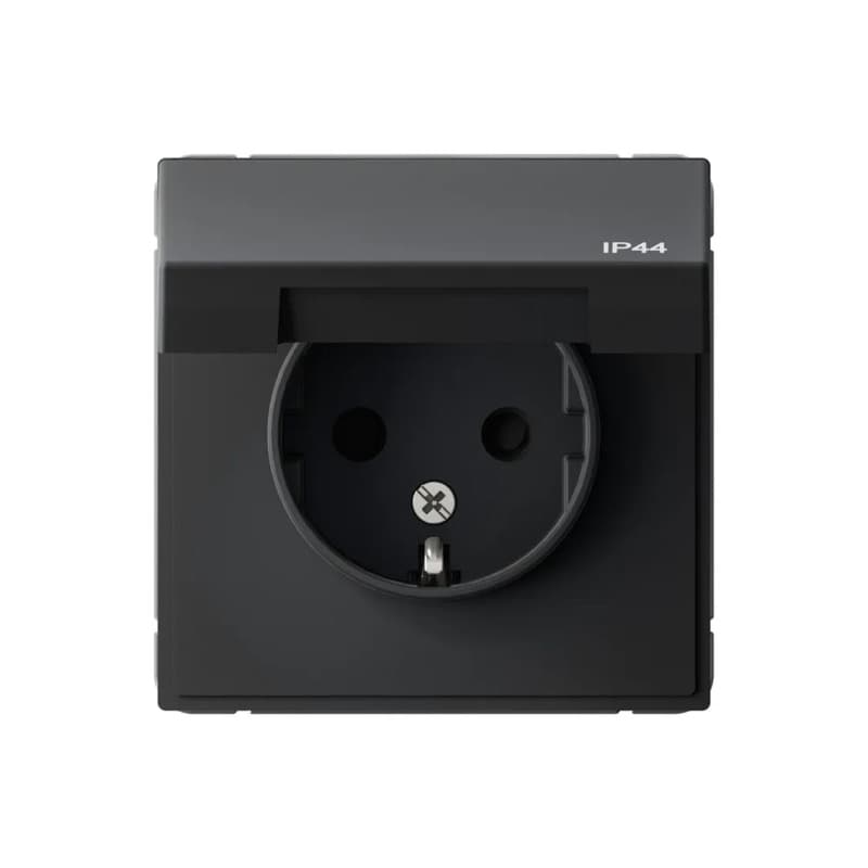 Дизайнерская влагозащищенная розетка с заземлением, шторками и крышкой Systeme Electric ArtGallery, цвет карбон