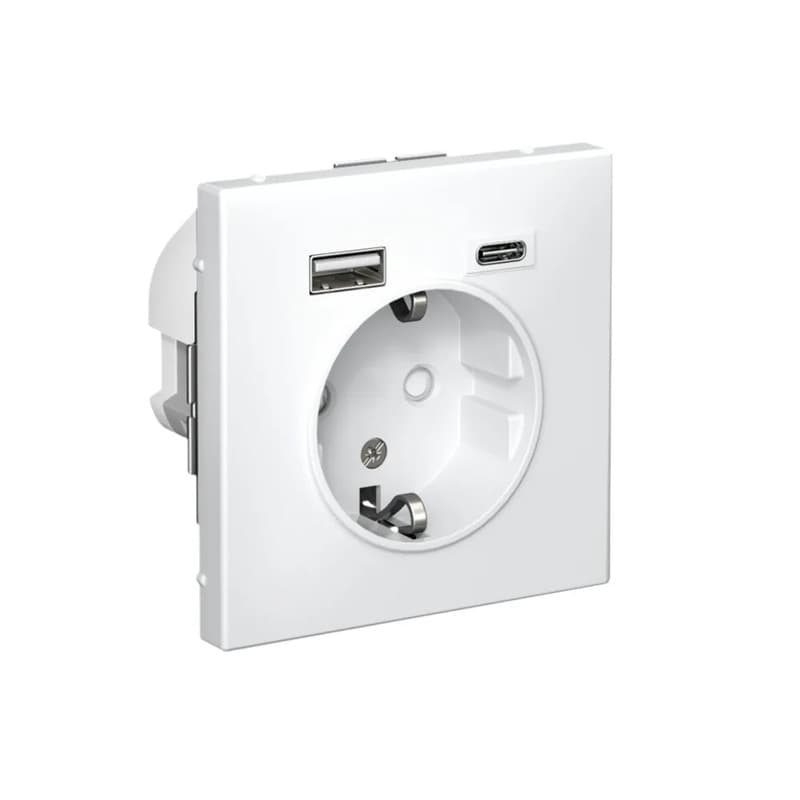 Дизайнерская розетка Systeme Electric ArtGallery с заземлением, защитными шторками и портами USB Type-A, Type-C