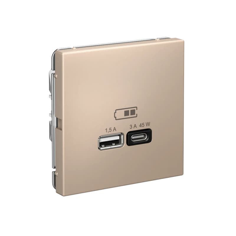 Дизайнерская розетка с портами USB Type-A и Type-C Systeme Electric ArtGallery, цвет песочный