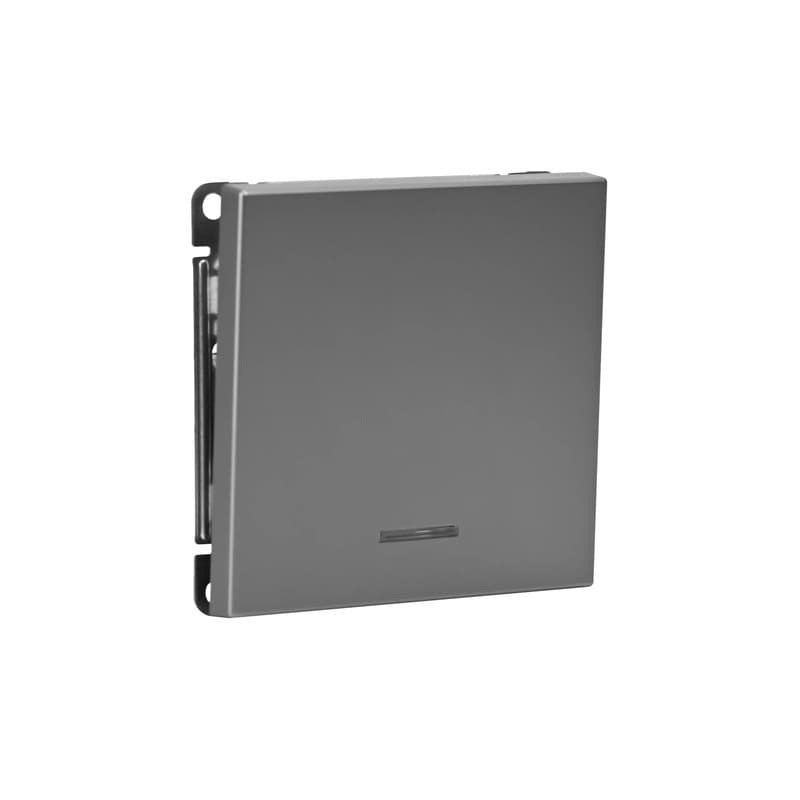 Дизайнерский выключатель однокнопочный с подсветкой Systeme Electric ArtGallery, цвет сталь