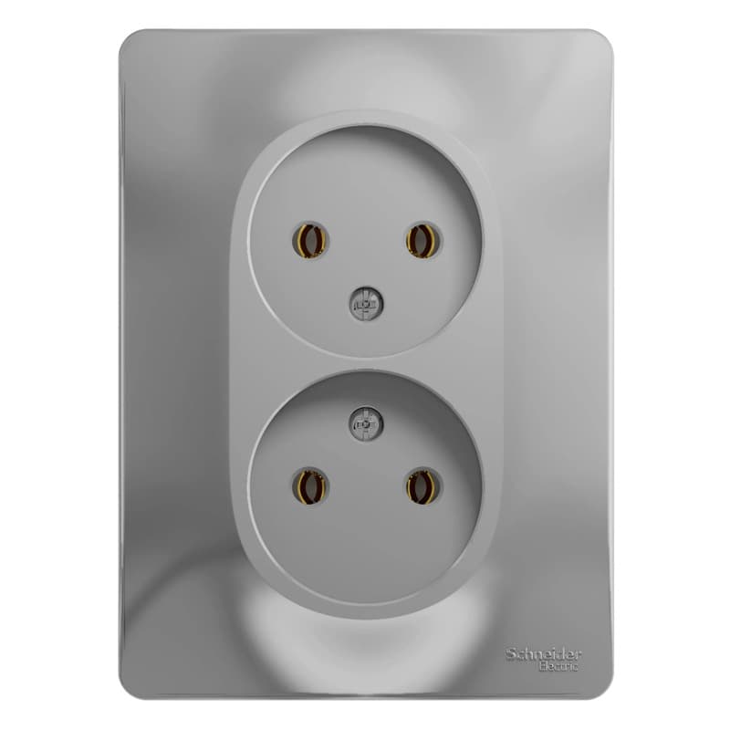 Розетка двойная силовая без заземления Systeme Electric (Schneider) AtlasDesign, цвет алюминий