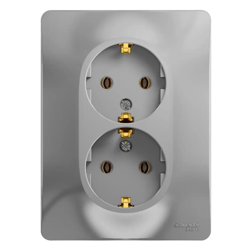 Розетка двойная силовая с заземлением Systeme Electric (Schneider) Glossa, цвет алюминий