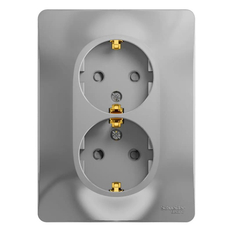 Розетка двойная силовая с заземлением и защитными шторками Systeme Electric (Schneider) Glossa, цвет алюминий