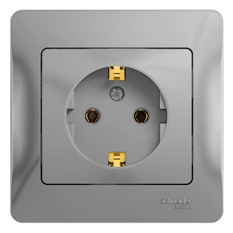 Розетка силовая с заземлением и рамкой Systeme Electric (Schneider) Glossa, цвет алюминий