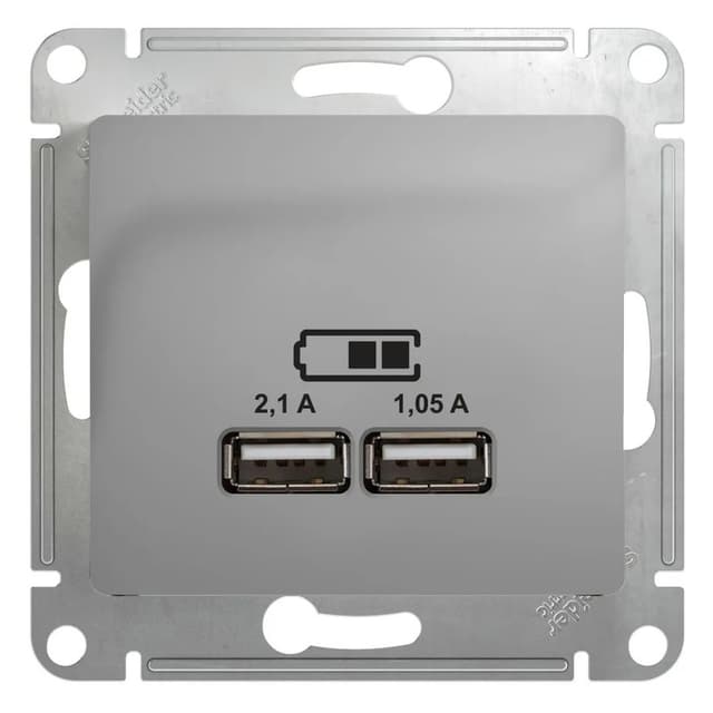 Розетка USB Type-A для зарядки Systeme Electric (Schneider) Glossa, цвет алюминий