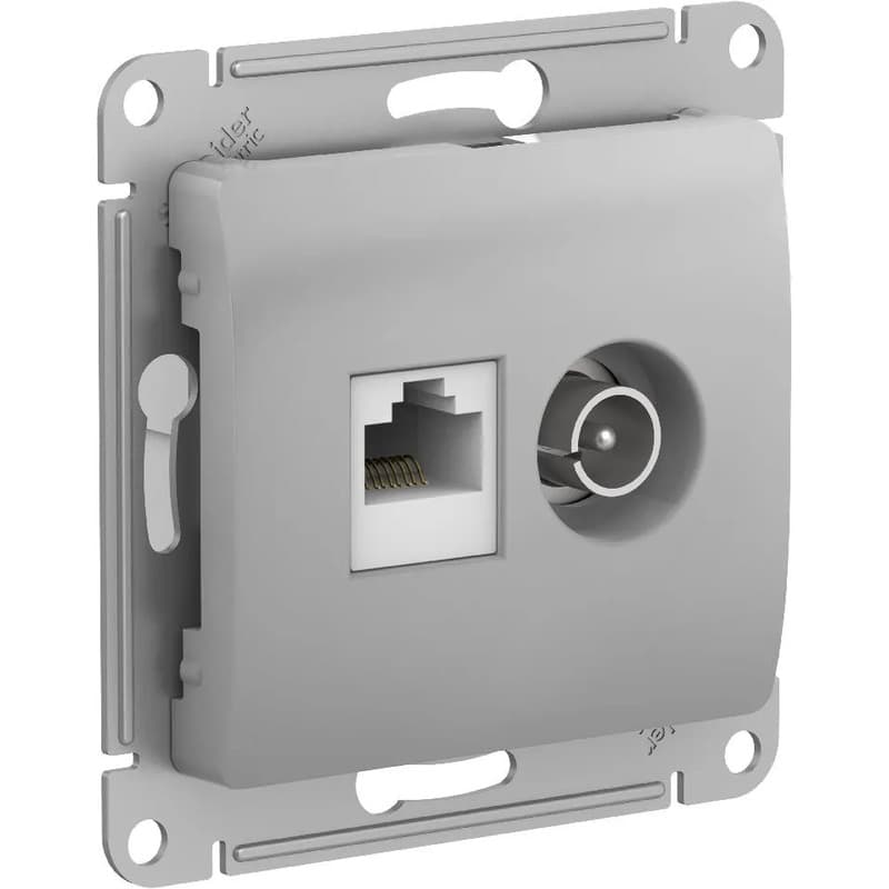 Розетка комбинированная TV и компьютерная (RJ45) Systeme Electric (Schneider) Glossa, цвет алюминий