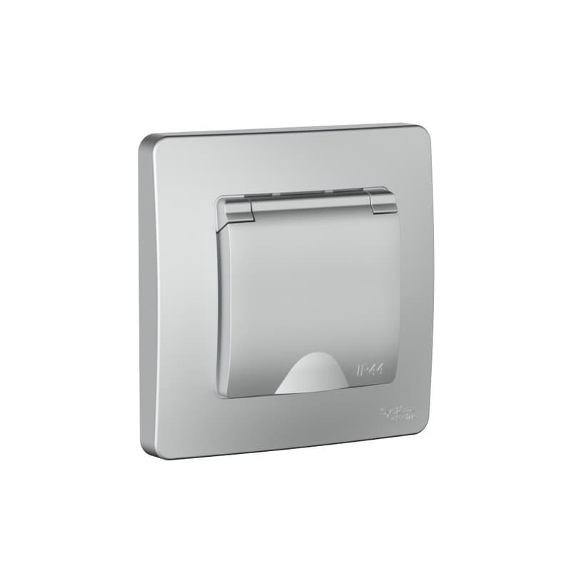 Розетка с крышкой и защитными шторками Schneider Electric Blanca алюминий BLNRS441113