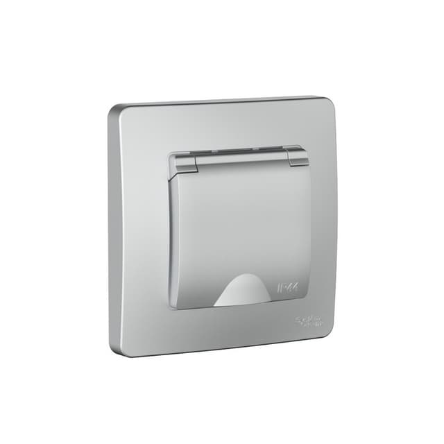 Розетка с крышкой и защитными шторками Schneider Electric Blanca алюминий BLNRS441113