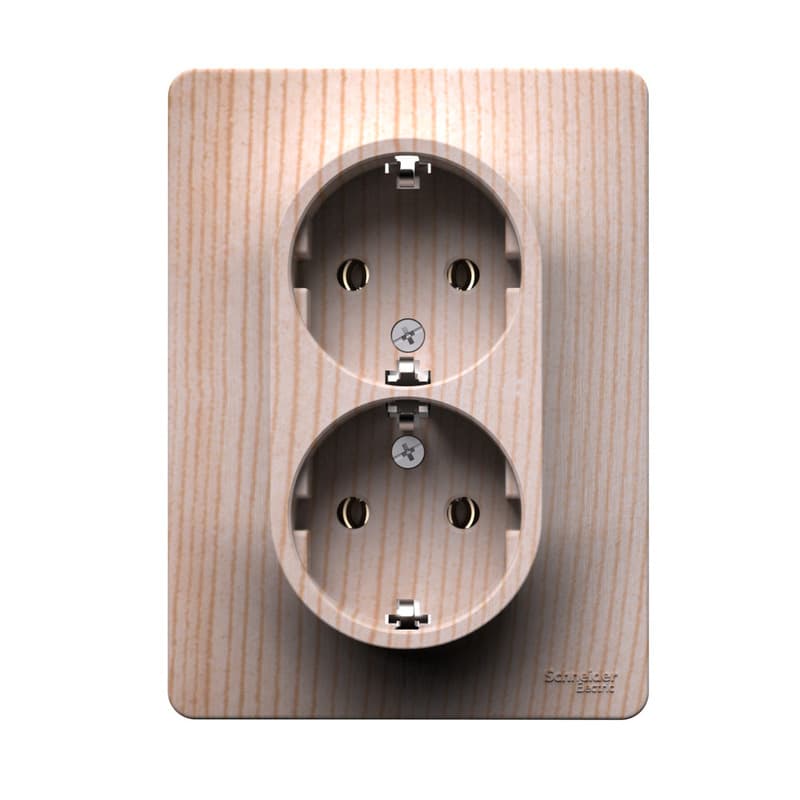 Розетка двойная с заземлением Schneider Electric Glossa рисунок сосна GSL001524
