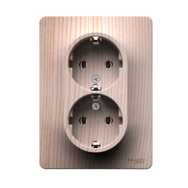 Розетка двойная с заземлением Schneider Electric Glossa рисунок сосна GSL001524