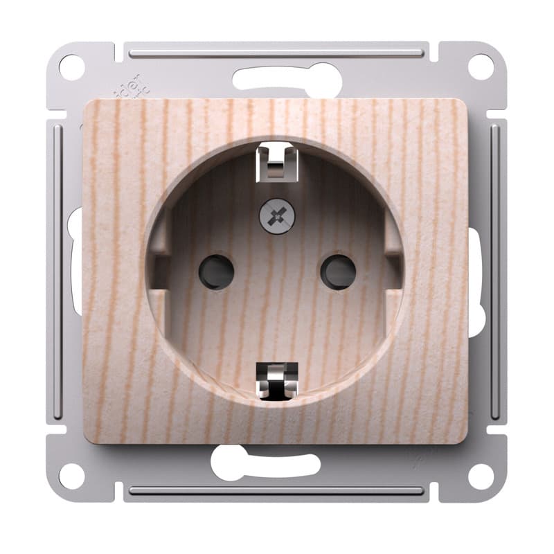 Розетка с заземлением и защитными шторками Schneider Electric Glossa рисунок сосна GSL001545