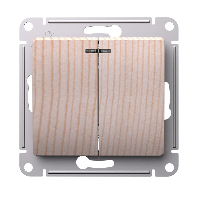 Выключатель двухклавишный с подсветкой Schneider Electric Glossa рисунок сосна GSL001553