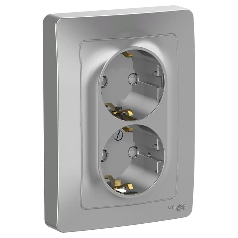 Розетка двойная с заземлением и защитными шторками Schneider Electric Blanca алюминий BLNRS001123