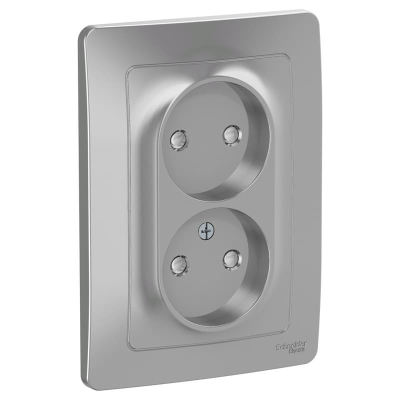 Розетка двойная без заземления с защитными шторками Schneider Electric Blanca алюминий BLNRS000123