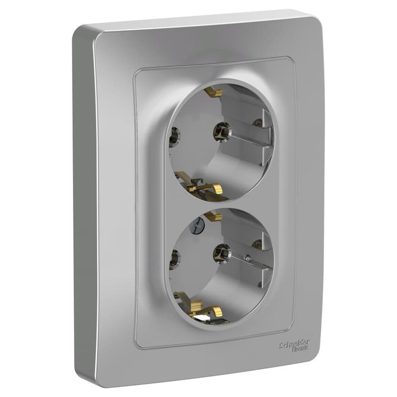 Розетка двойная с заземлением Schneider Electric Blanca алюминий BLNRS001023