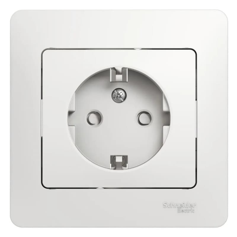 Розетка силовая с заземлением, защитными шторками и рамкой Systeme Electric (Schneider) Glossa, цвет белый
