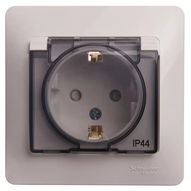 Розетка силовая с заземлением, защитными шторками, крышкой и рамкой Systeme Electric (Schneider) Glossa, цвет белый