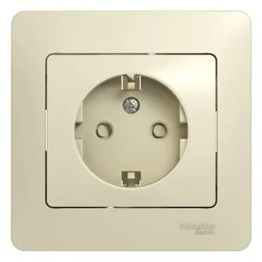 Розетка силовая с заземлением, защитными шторками и рамкой Systeme Electric (Schneider) Glossa, цвет бежевый