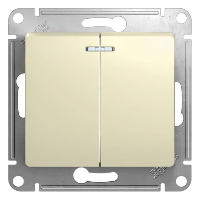 Выключатель двухклавишный с подсветкой Systeme Electric (Schneider) Glossa, цвет бежевый