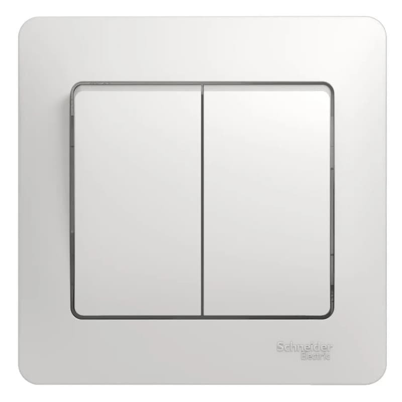 Выключатель двухклавишный с рамкой Systeme Electric (Schneider) Glossa, цвет белый