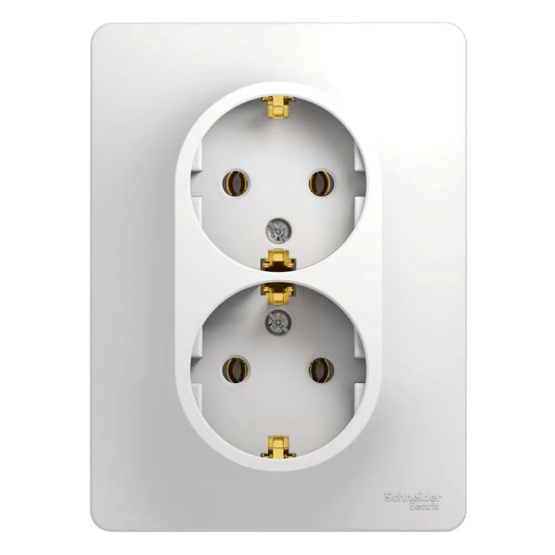 Розетка двойная силовая с заземлением Systeme Electric (Schneider) Glossa, цвет белый