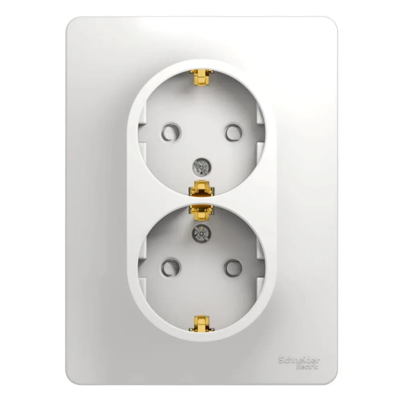 Розетка двойная силовая с заземлением и защитными шторками Systeme Electric (Schneider) Glossa, цвет белый