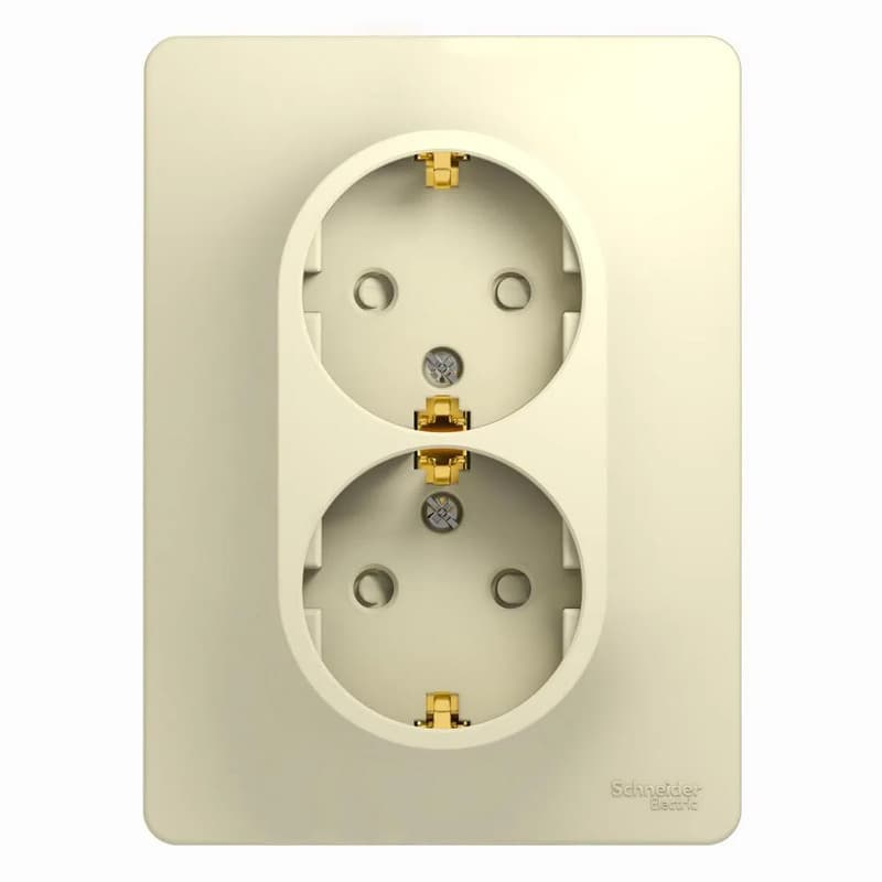 Розетка двойная силовая с заземлением и защитными шторками Systeme Electric (Schneider) Glossa, цвет бежевый