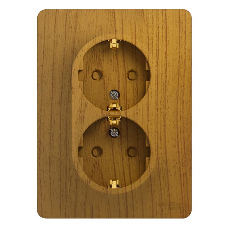 Розетка двойная силовая с заземлением и защитными шторками Systeme Electric (Schneider) Glossa, цвет дуб