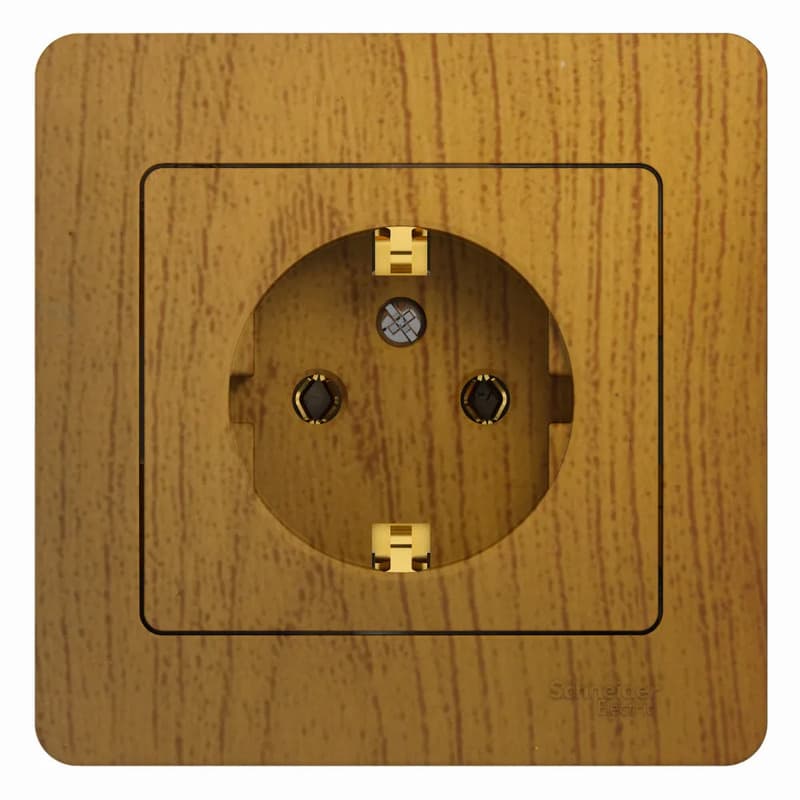 Розетка силовая с заземлением и рамкой Systeme Electric (Schneider) Glossa, цвет дуб