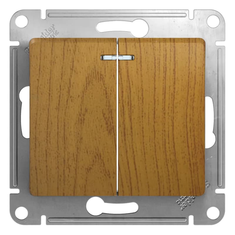 Выключатель двухклавишный с подсветкой Systeme Electric (Schneider) Glossa, цвет дуб