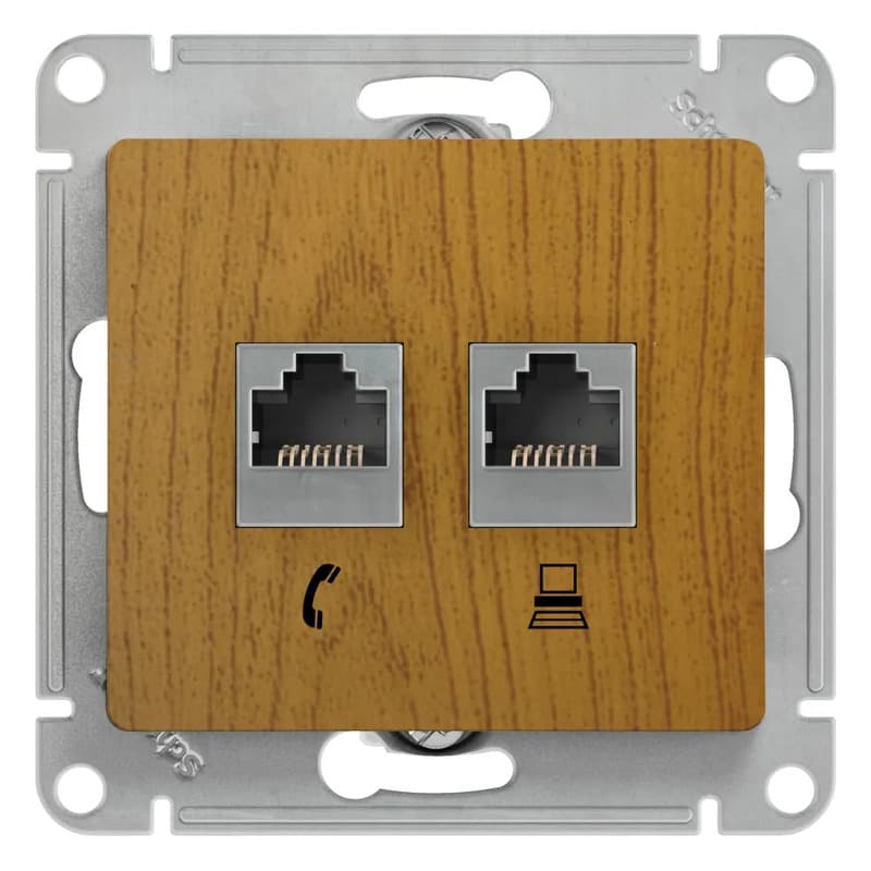 Розетка двойная телефонная и компьютерная systeme Electric (Schneider) Glossa, цвет дуб
