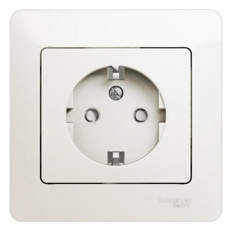Розетка силовая с заземлением, защитными шторками и рамкой Systeme Electric (Schneider) Glossa, цвет перламутр