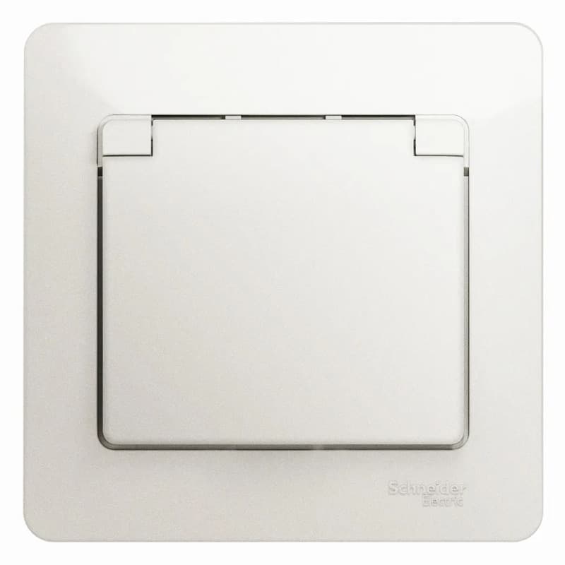 Розетка силовая с заземлением, защитными шторками, крышкой и рамкой Systeme Electric (Schneider) Glossa, цвет перламутр