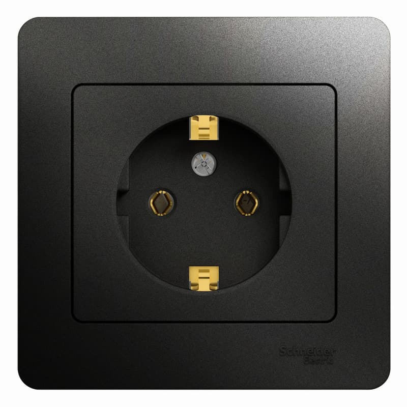 Розетка Schneider Electric Glossa антрацит с заземлением и рамкой в комплекте GSL000742