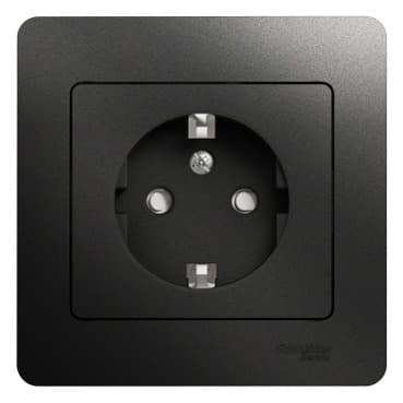 Розетка Schneider Electric Glossa антрацит с заземлением, защитными шторками и рамкой GSL000744