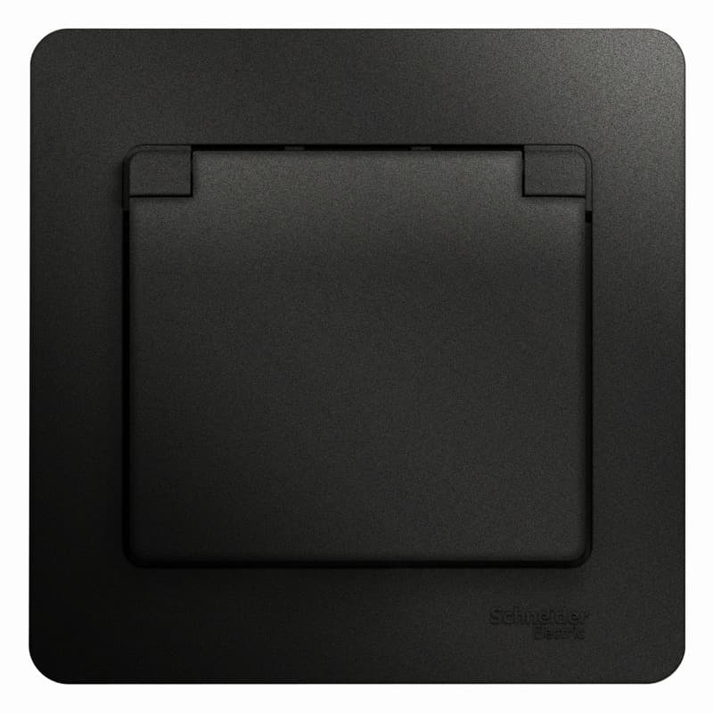 Розетка Schneider Electric Glossa антрацит с крышкой, защитными шторками и рамкой GSL000746 полный комплект
