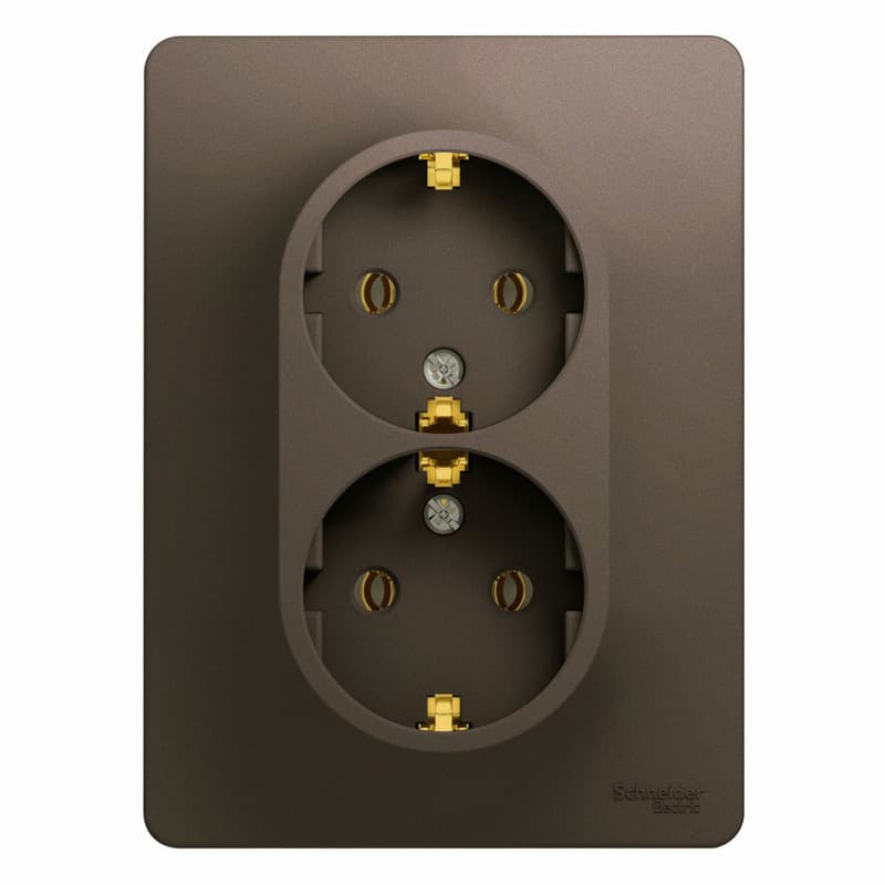 Розетка двойная с заземлением Schneider Electric Glossa цвет шоколад GSL000824