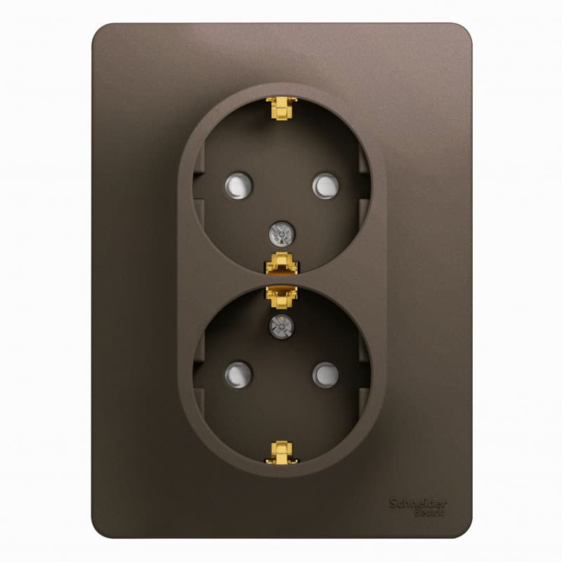 Розетка двойная с заземлением и защитными шторками Schneider Electric Glossa цвет шоколад GSL000826