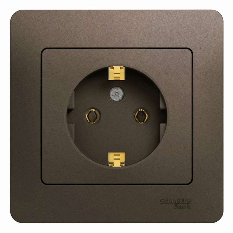 Розетка Schneider Electric Glossa цвет шоколад с заземлением и рамкой в комплекте GSL000842