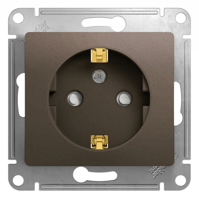 Розетка с заземлением и защитными шторками Schneider Electric Glossa цвет шоколад GSL000845