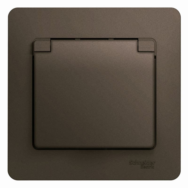 Розетка Schneider Electric Glossa цвет шоколад с крышкой, защитными шторками и рамкой GSL000846