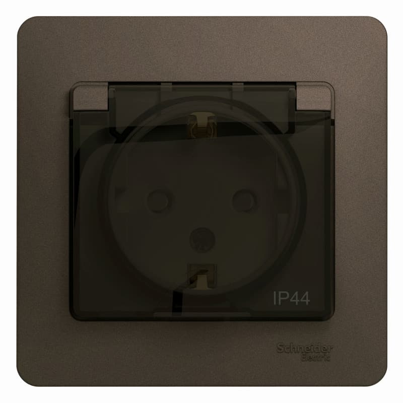 Розетка Schneider Electric Glossa цвет шоколад с крышкой, шторками и рамкой GSL000848