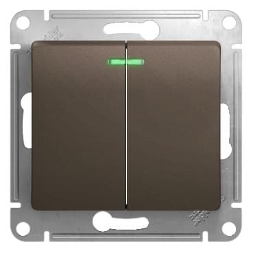 Выключатель двухклавишный с подсветкой Schneider Electric Glossa цвет шоколад GSL000853